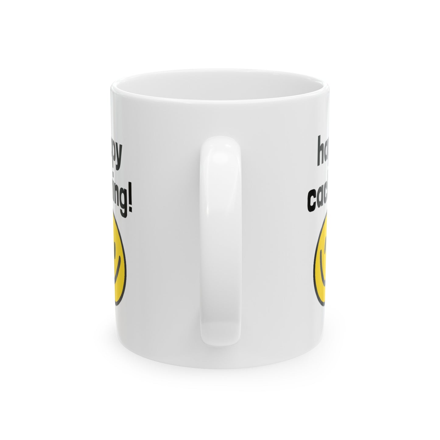 Happy Caching Geocaching Ceramic Mug, (11oz, 15oz) White, Geocache Gift Coffee Cup