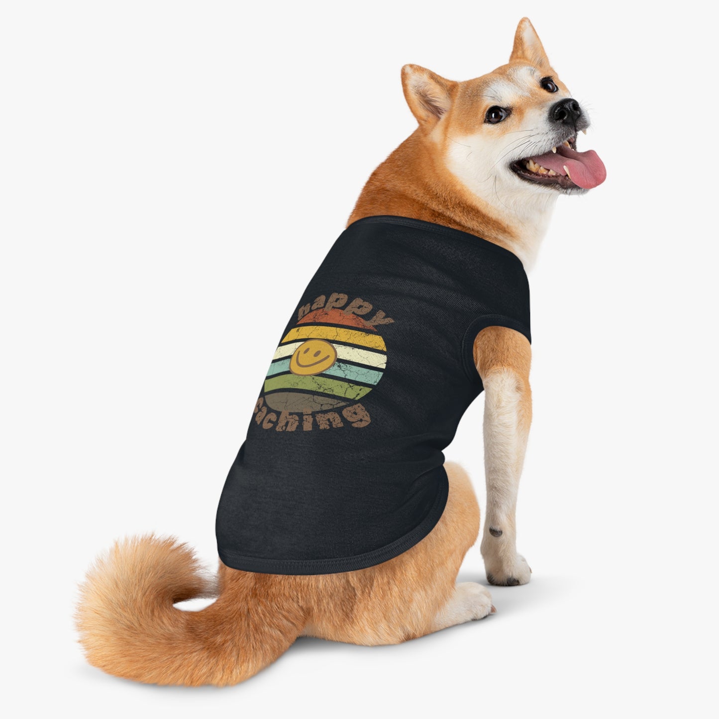 Happy Caching Retro Sunset Geocaching Pet Tank Top