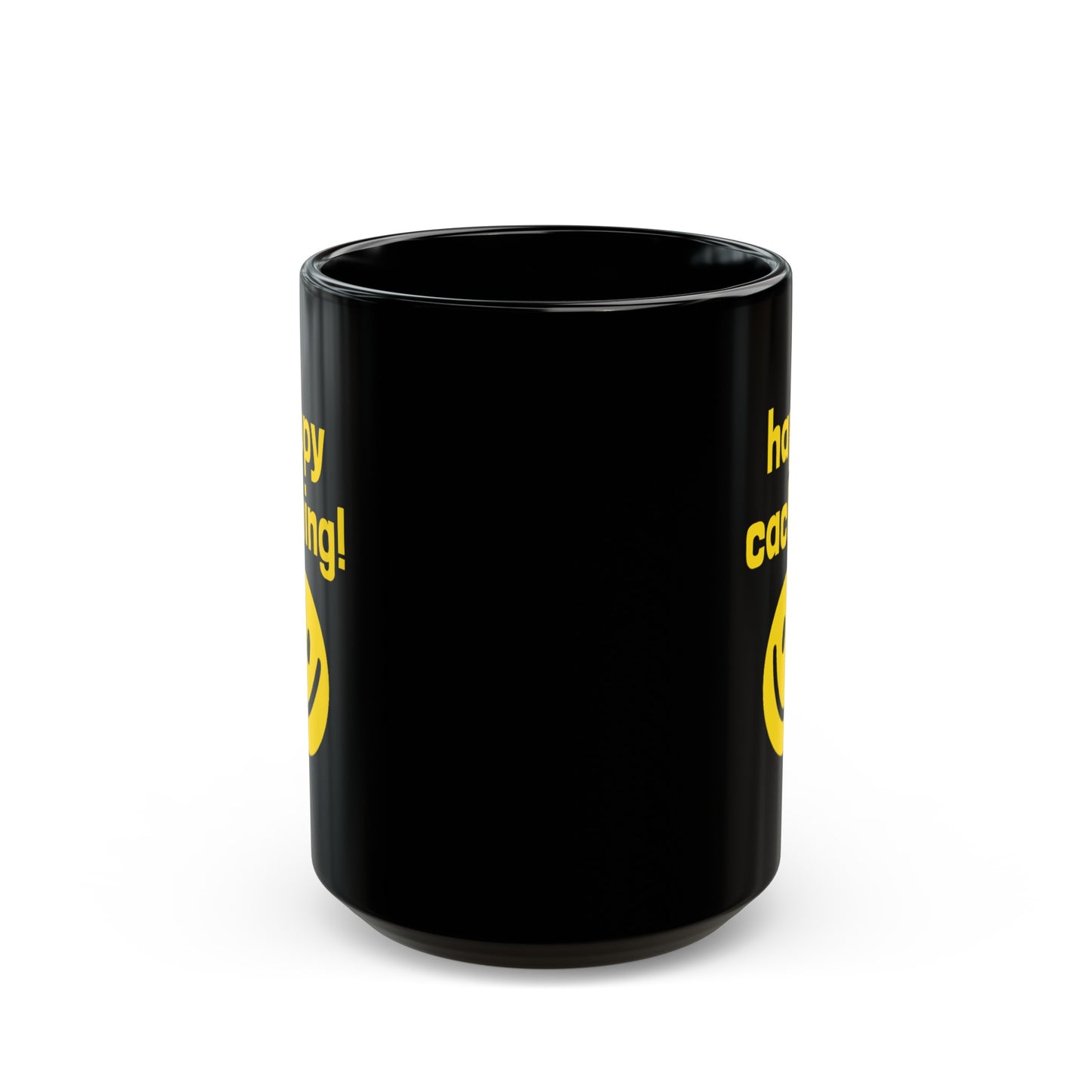 Happy Caching Geocaching Ceramic Mug, (11oz, 15oz) Black, Geocache Gift, Coffee Cup