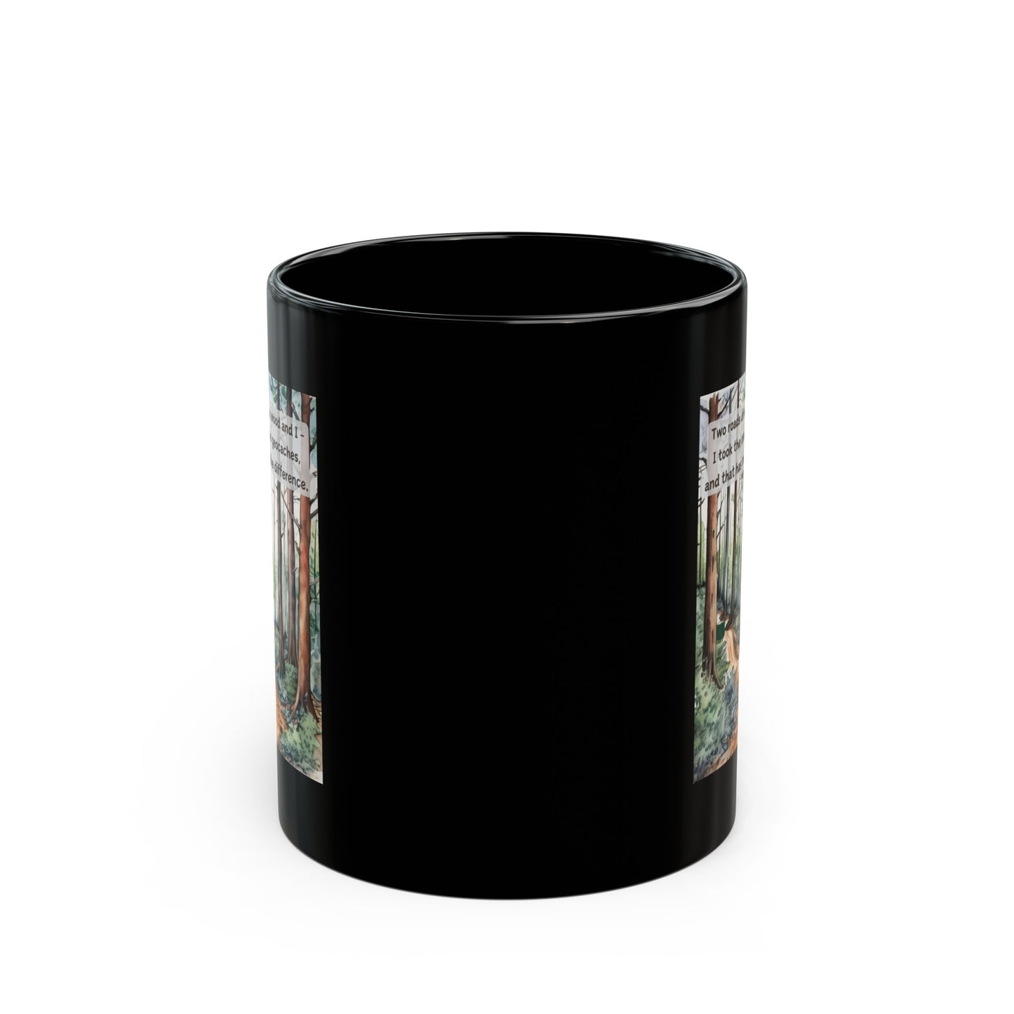 Two Roads Diverged Geocaching Ceramic Mug, (11oz, 15oz) Black, Geocache Gift, Coffee Cup