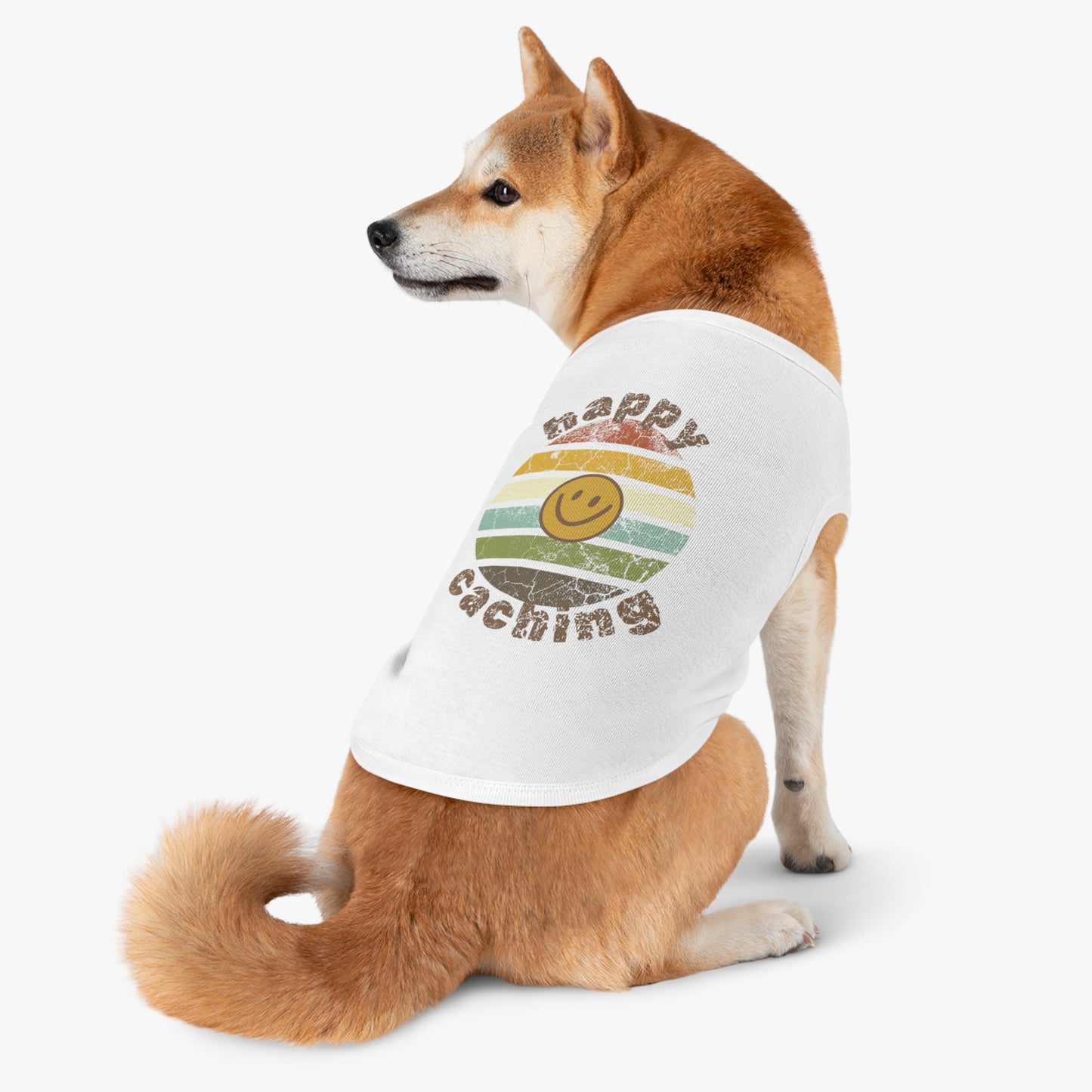 Happy Caching Retro Sunset Geocaching Pet Tank Top