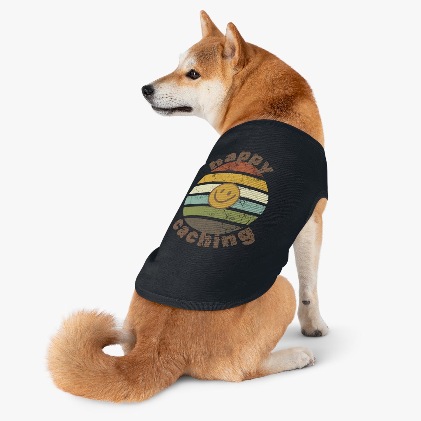 Happy Caching Retro Sunset Geocaching Pet Tank Top