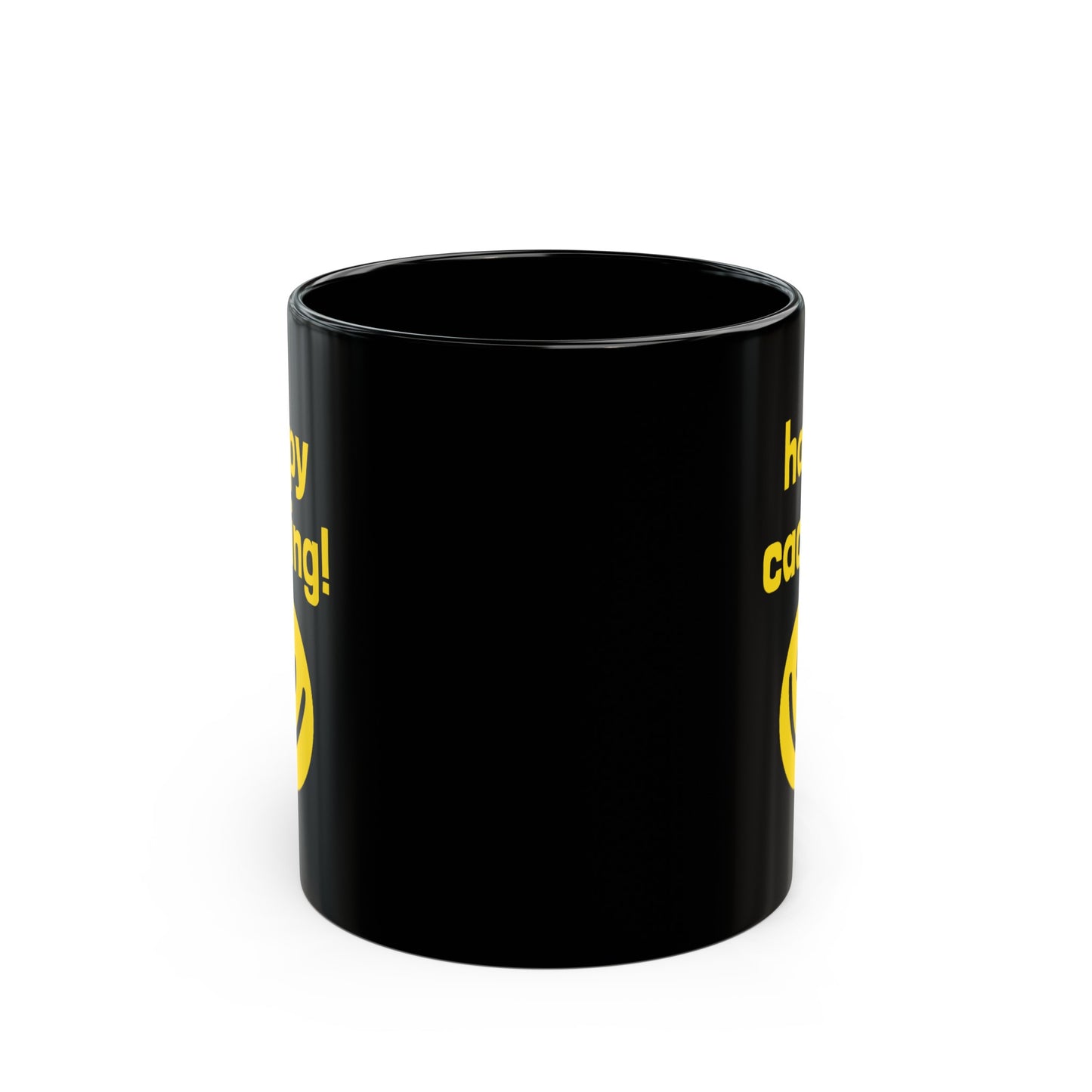Happy Caching Geocaching Ceramic Mug, (11oz, 15oz) Black, Geocache Gift, Coffee Cup