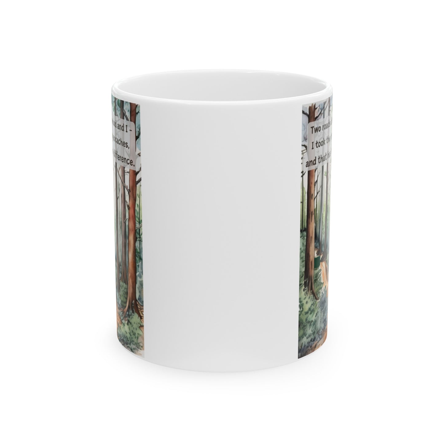 Two Roads Diverged Geocaching Ceramic Mug, (11oz, 15oz) White, Geocache Gift Coffee Cup