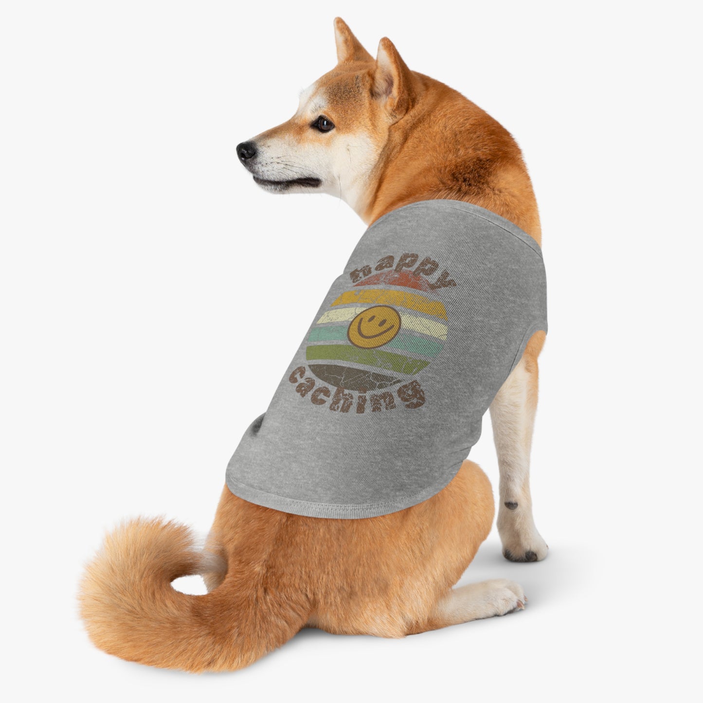 Happy Caching Retro Sunset Geocaching Pet Tank Top