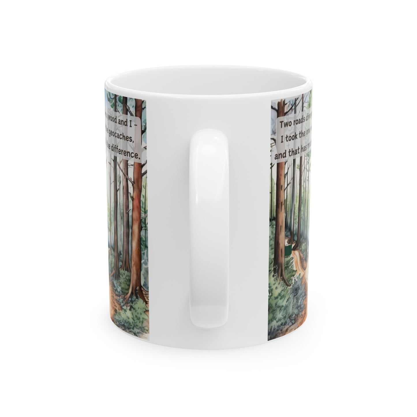 Two Roads Diverged Geocaching Ceramic Mug, (11oz, 15oz) White, Geocache Gift Coffee Cup