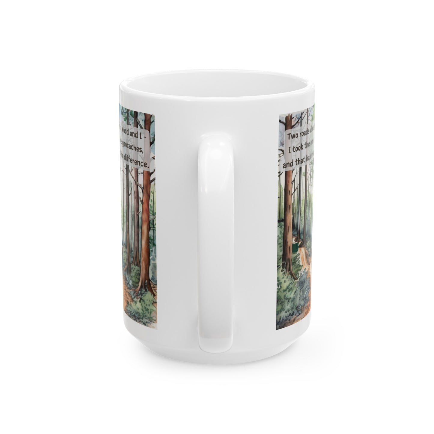Two Roads Diverged Geocaching Ceramic Mug, (11oz, 15oz) White, Geocache Gift Coffee Cup