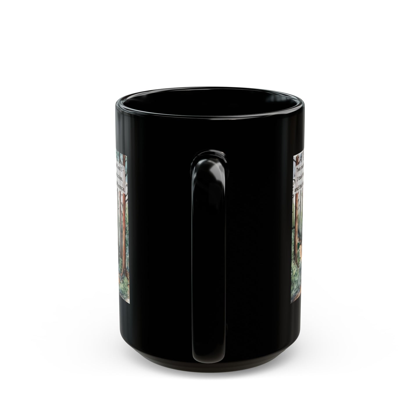 Two Roads Diverged Geocaching Ceramic Mug, (11oz, 15oz) Black, Geocache Gift, Coffee Cup