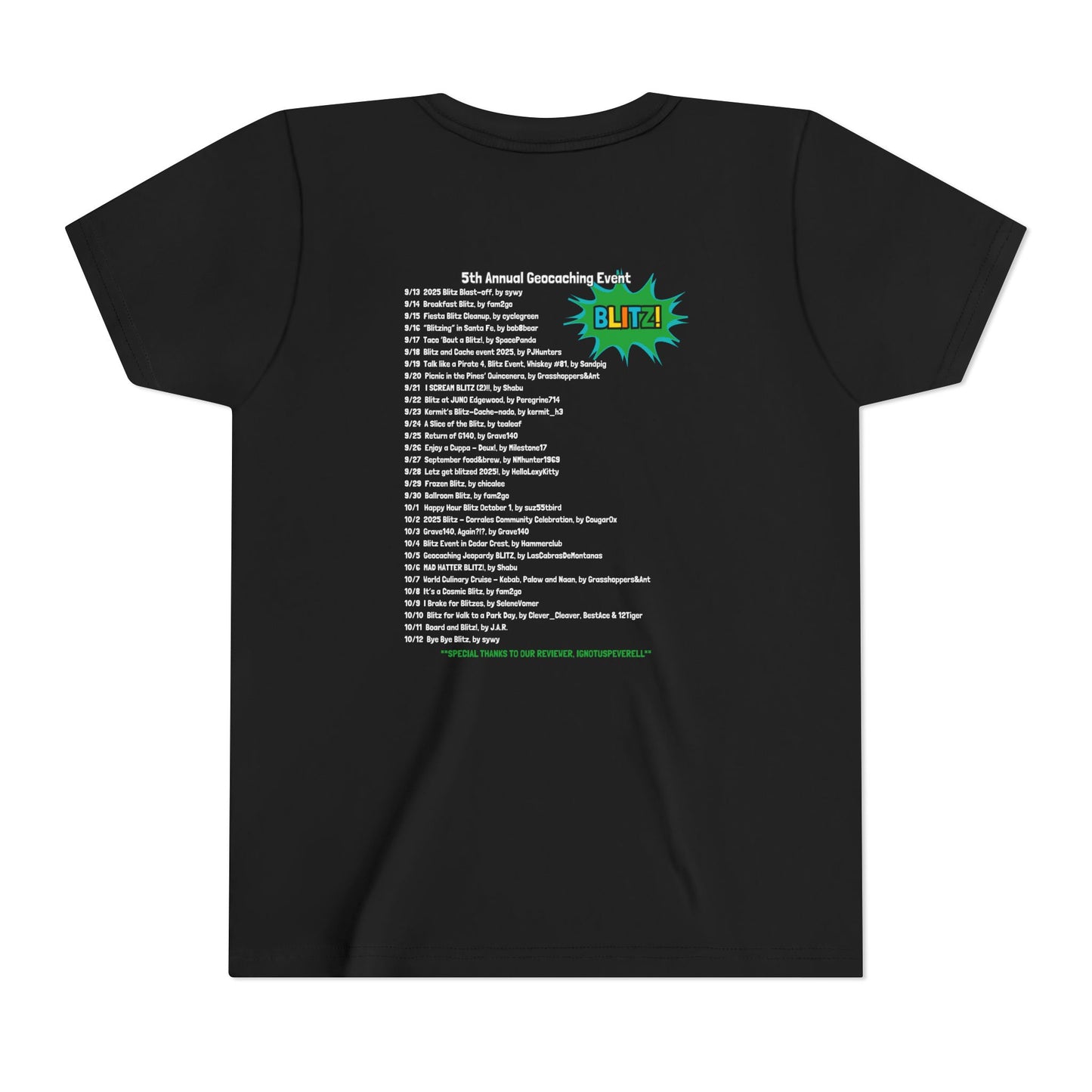 Geocaching Event Blitz 2025 Youth Short Sleeve Tee