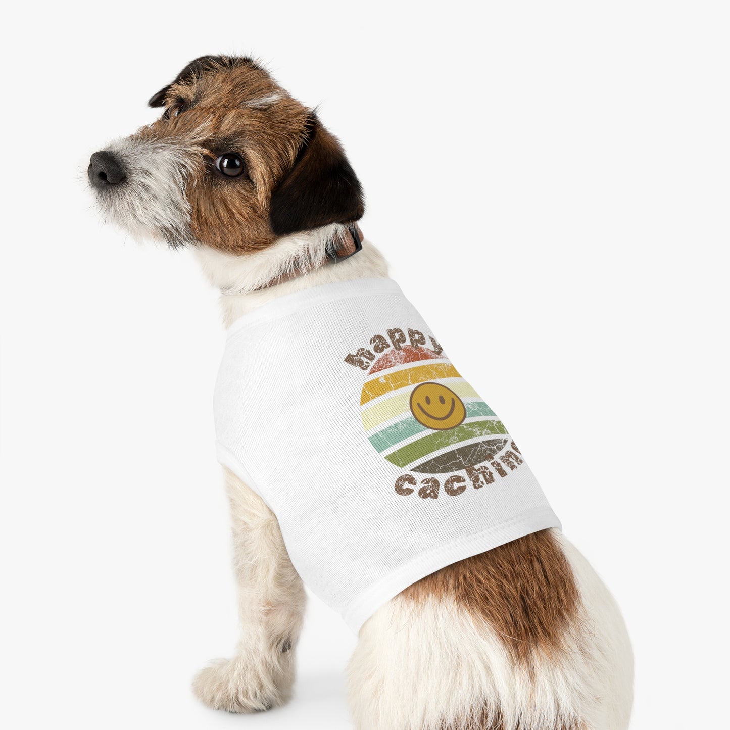 Happy Caching Retro Sunset Geocaching Pet Tank Top