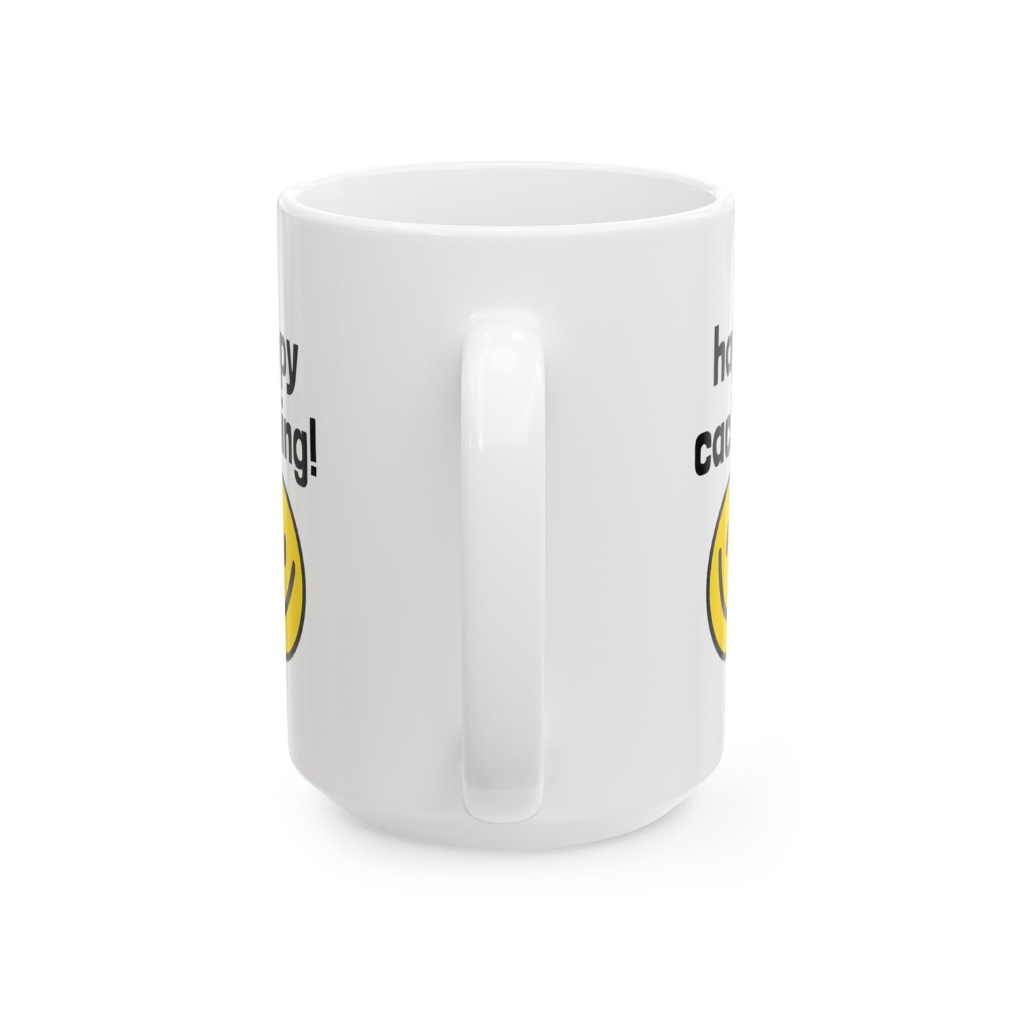 Happy Caching Geocaching Ceramic Mug, (11oz, 15oz) White, Geocache Gift Coffee Cup