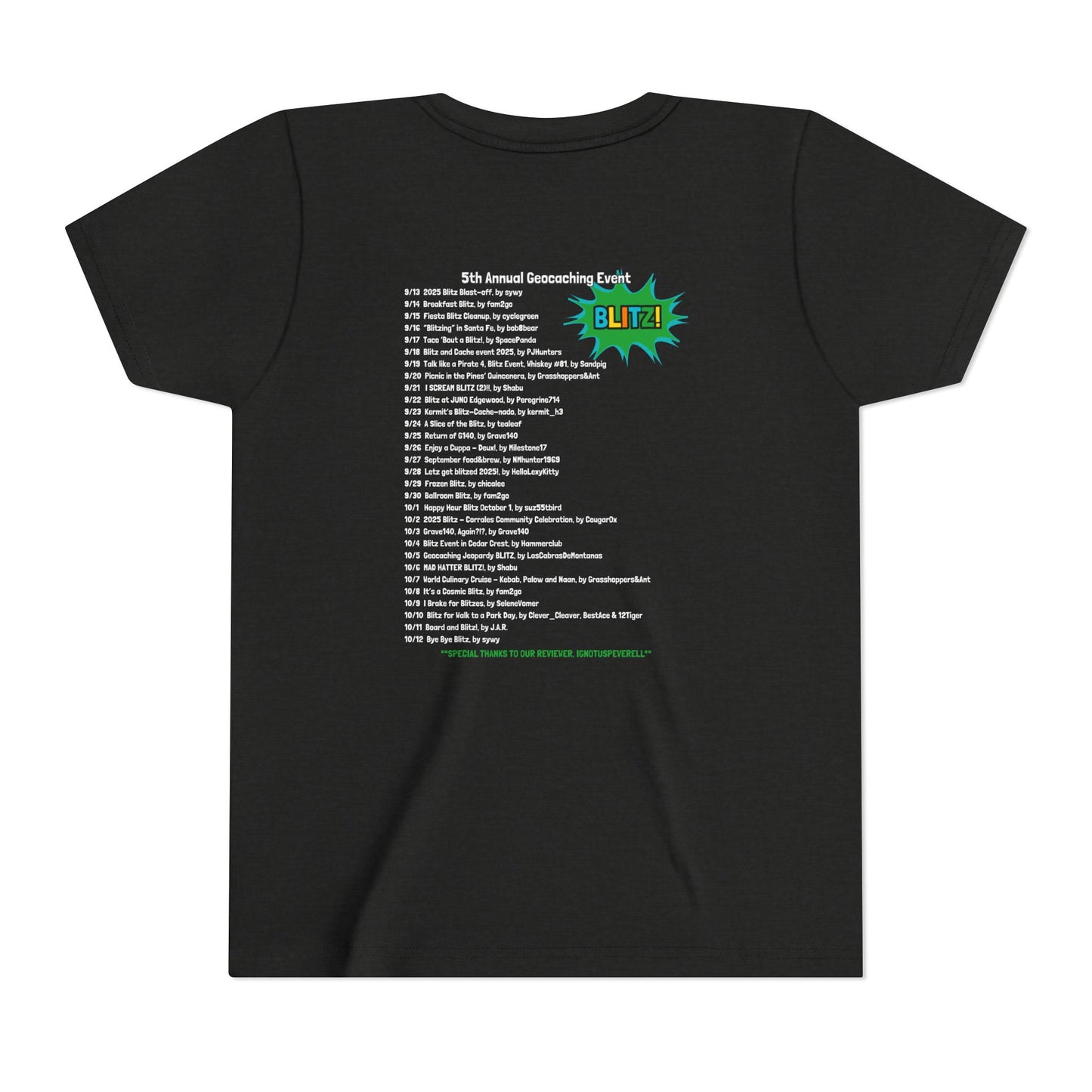 Geocaching Event Blitz 2025 Youth Short Sleeve Tee