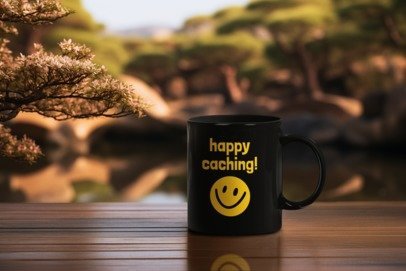 Happy Caching Geocaching Ceramic Mug, (11oz, 15oz) Black, Geocache Gift, Coffee Cup