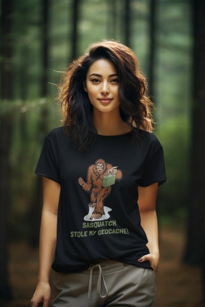 Sasquatch Stole My Geocache T-Shirt Unisex Heavy Cotton Tee