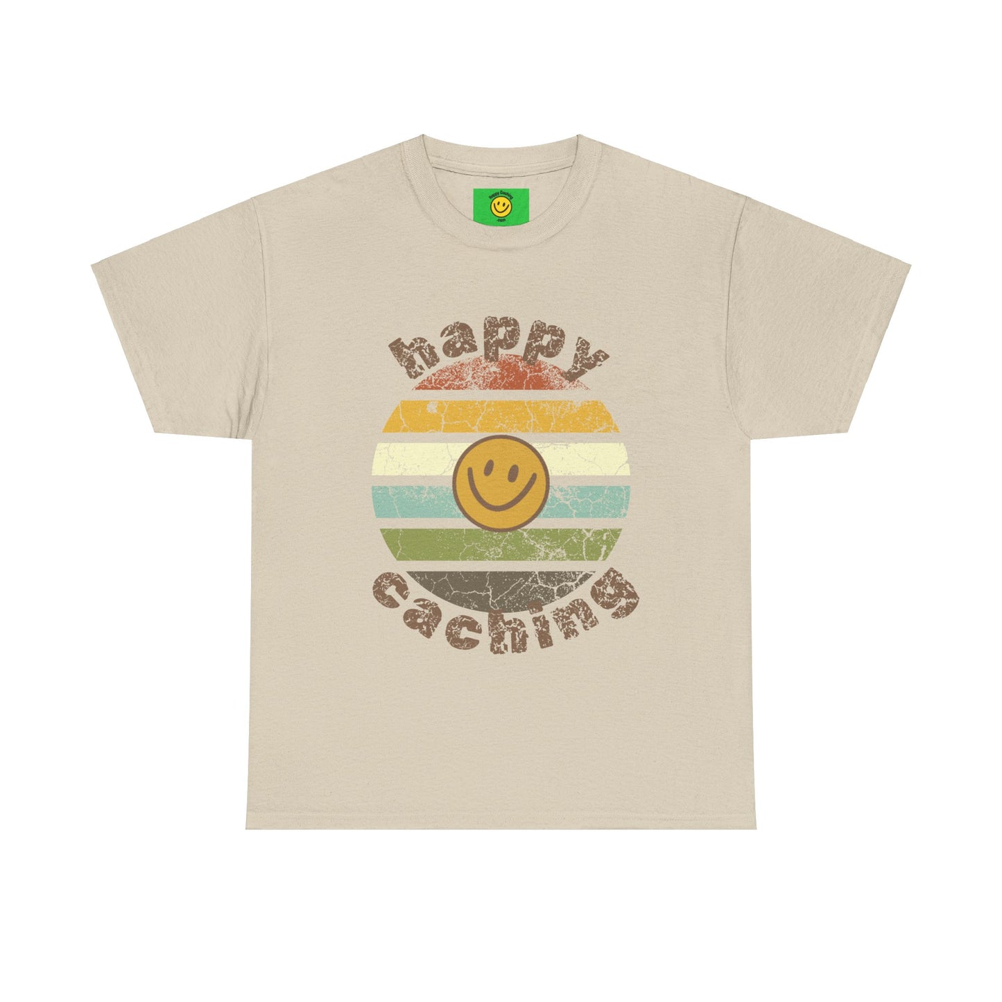 Happy Caching Retro Sunset Geocaching T-shirt, Geocache Tshirt, Unisex Cotton Tee