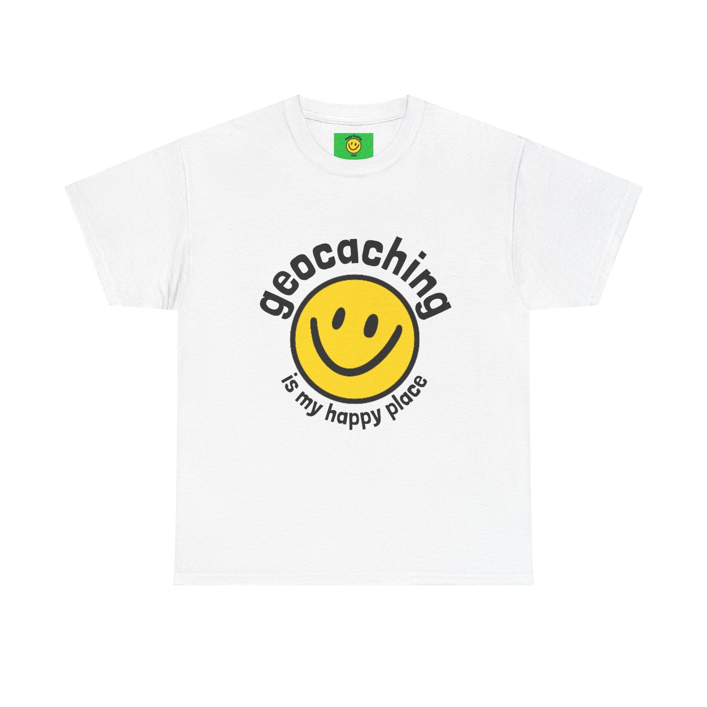 Geocaching is my Happy Place, Fun Geocache T-shirt Unisex Heavy Cotton Tee