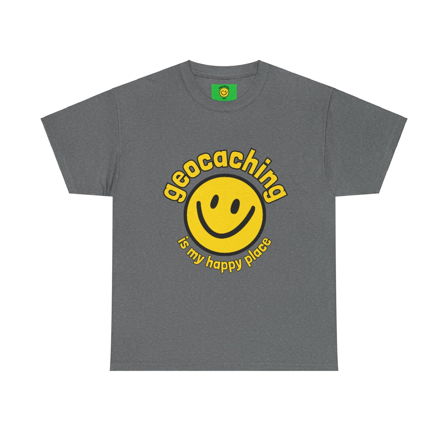 Geocaching is my Happy Place, Fun Geocache T-shirt Unisex Heavy Cotton Tee