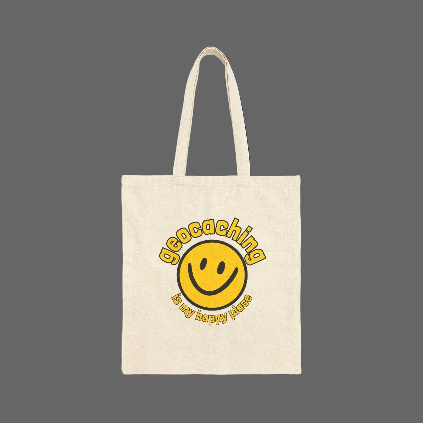 Geocaching is my Happy Place, Geocaching Tote Bag, Eco-Friendly Bag, Gift for Geocachers, Geocache Bag, Sustainable Shopping Bag