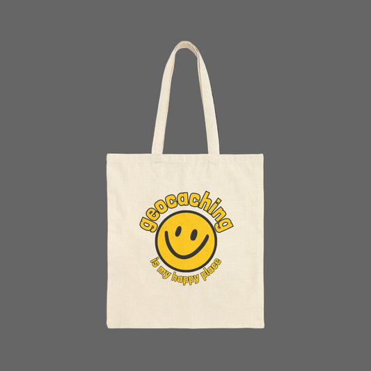 Geocaching is my Happy Place, Geocaching Tote Bag, Eco-Friendly Bag, Gift for Geocachers, Geocache Bag, Sustainable Shopping Bag