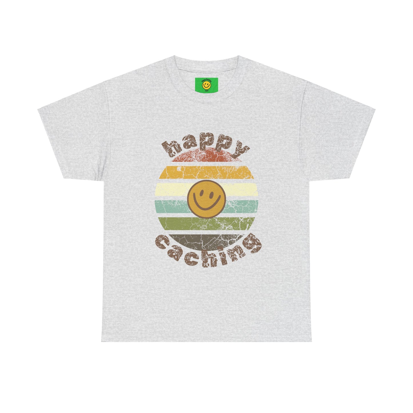 Happy Caching Retro Sunset Geocaching T-shirt, Geocache Tshirt, Unisex Cotton Tee