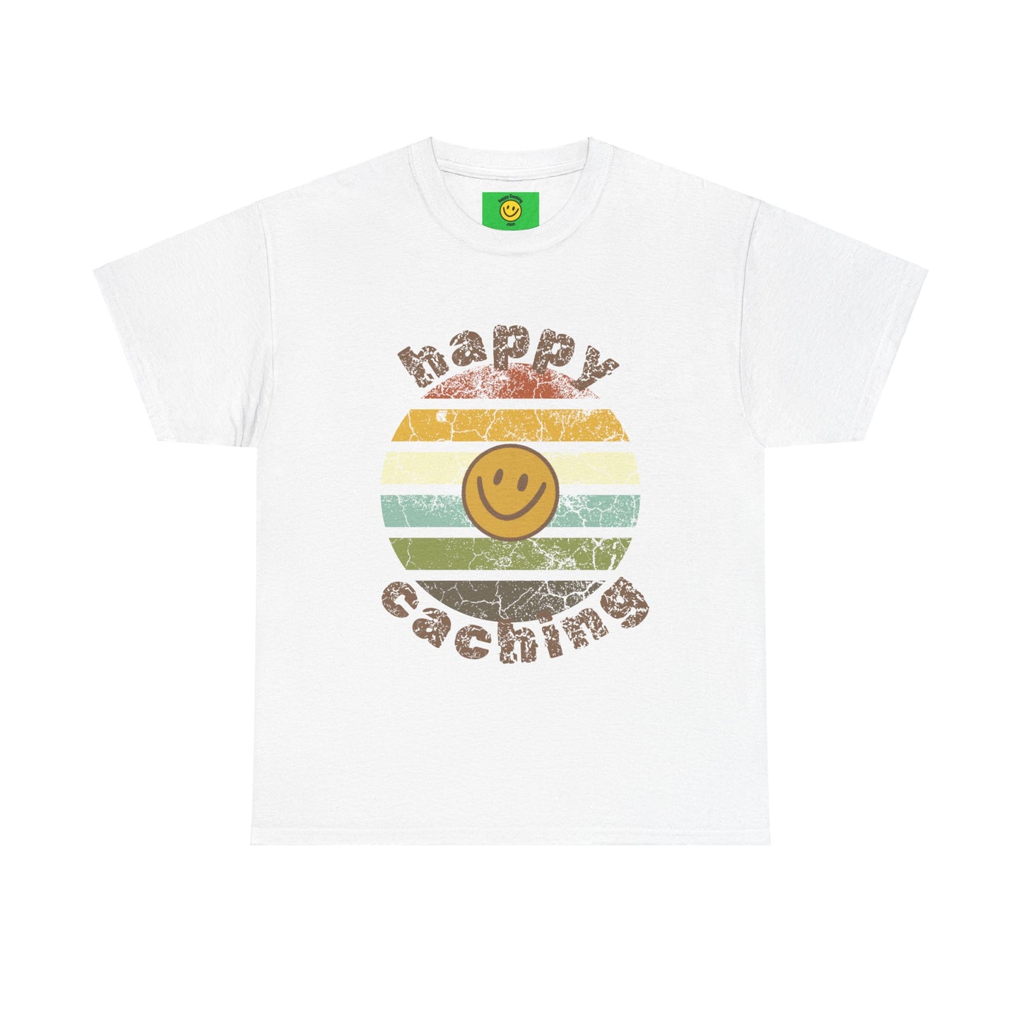 Happy Caching Retro Sunset Geocaching T-shirt, Geocache Tshirt, Unisex Cotton Tee