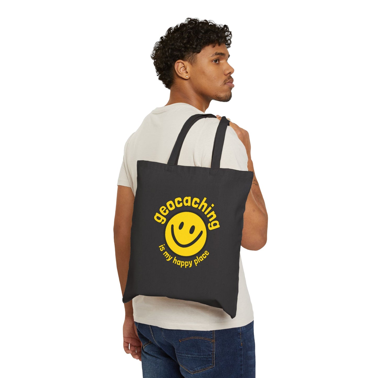 Geocaching is my Happy Place, Geocaching Tote Bag, Eco-Friendly Bag, Gift for Geocachers, Geocache Bag, Sustainable Shopping Bag