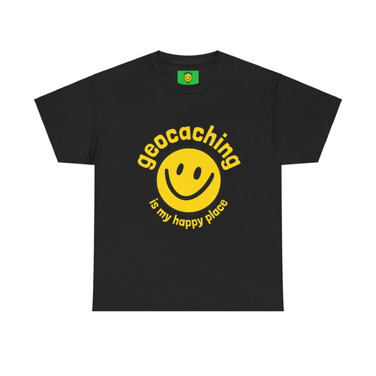 Geocaching is my Happy Place, Fun Geocache T-shirt Unisex Heavy Cotton Tee