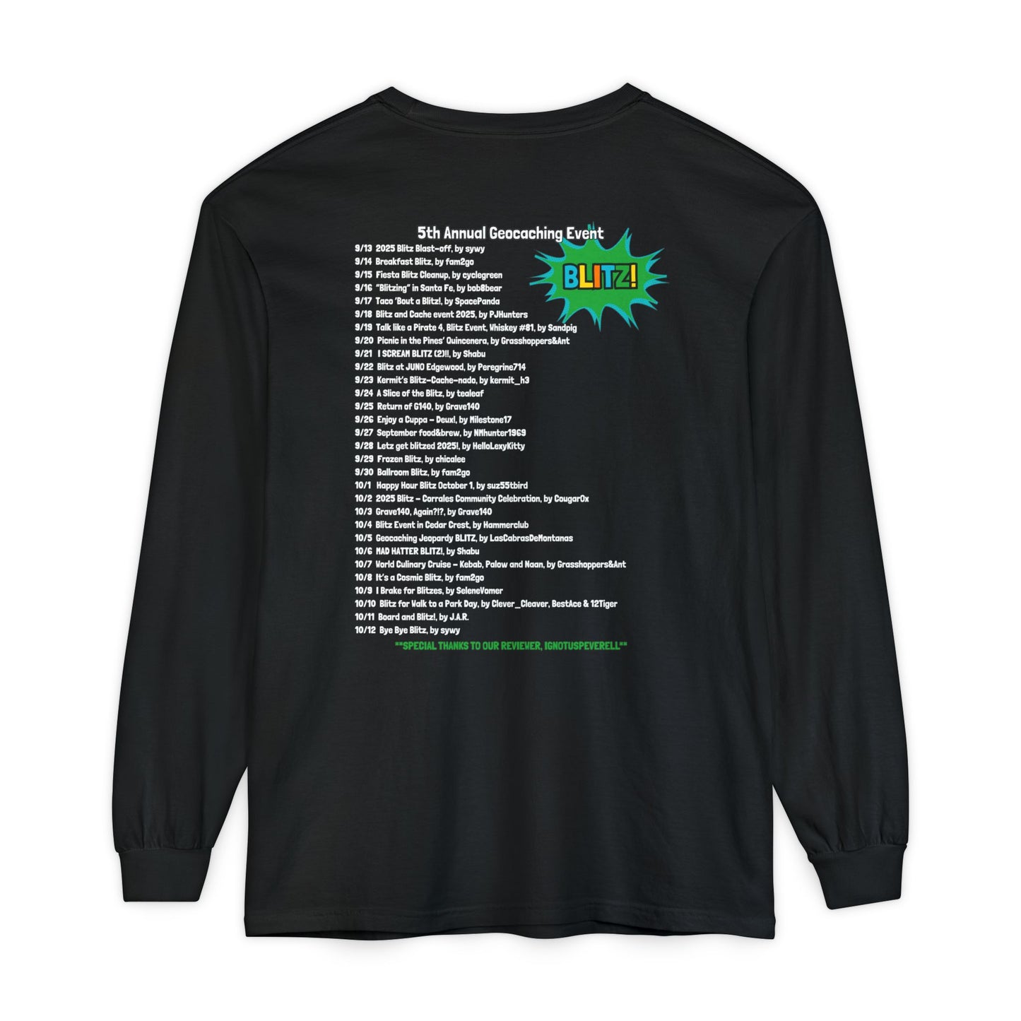 Geocaching Event Blitz 2025 Long Sleeve T-Shirt | Adult Tee, Unisex