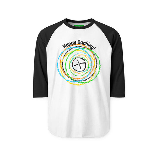 Happy Caching Geocaching T-shirt, Retro Geocache T-shirt, Adult, Unisex, Funny Geocaching T-shirt, Three Quarter sleeve