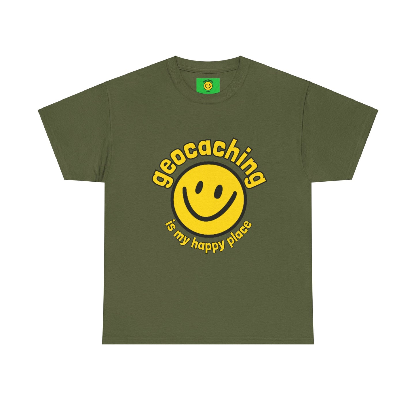 Geocaching is my Happy Place, Fun Geocache T-shirt Unisex Heavy Cotton Tee