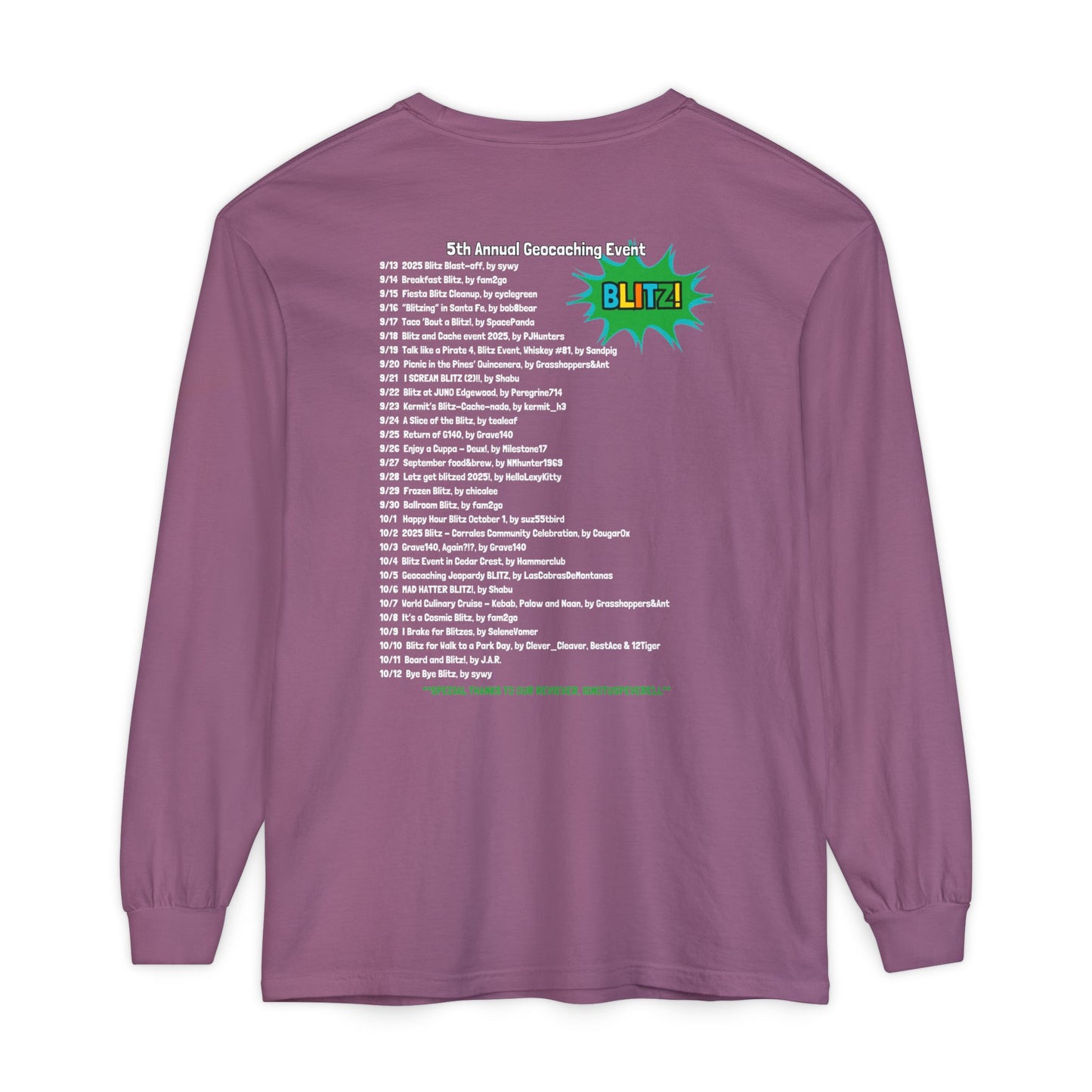 Geocaching Event Blitz 2025 Long Sleeve T-Shirt | Adult Tee, Unisex