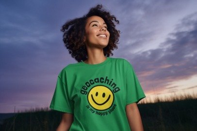 Geocaching is my Happy Place, Fun Geocache T-shirt Unisex Heavy Cotton Tee