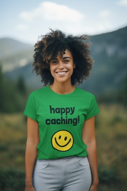 happy caching! Geocaching T-shirt Unisex Heavy Cotton Tee