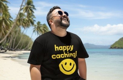 happy caching! Geocaching T-shirt Unisex Heavy Cotton Tee