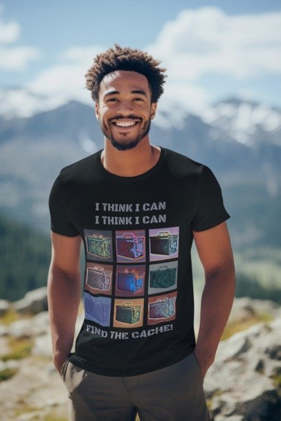 I Think I CAN Find the Cache, Geocaching T-shirt Unisex Adult Geocache Heavy Cotton Tee